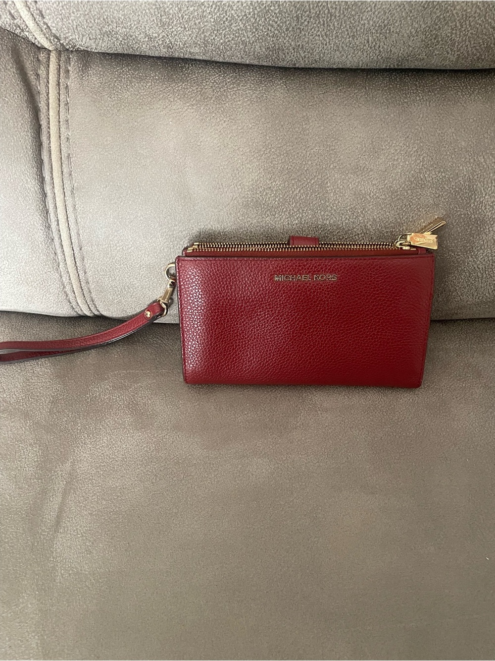 Michael Kors Red Pebbled Leather Wristlet Clutch with Gold Hardware